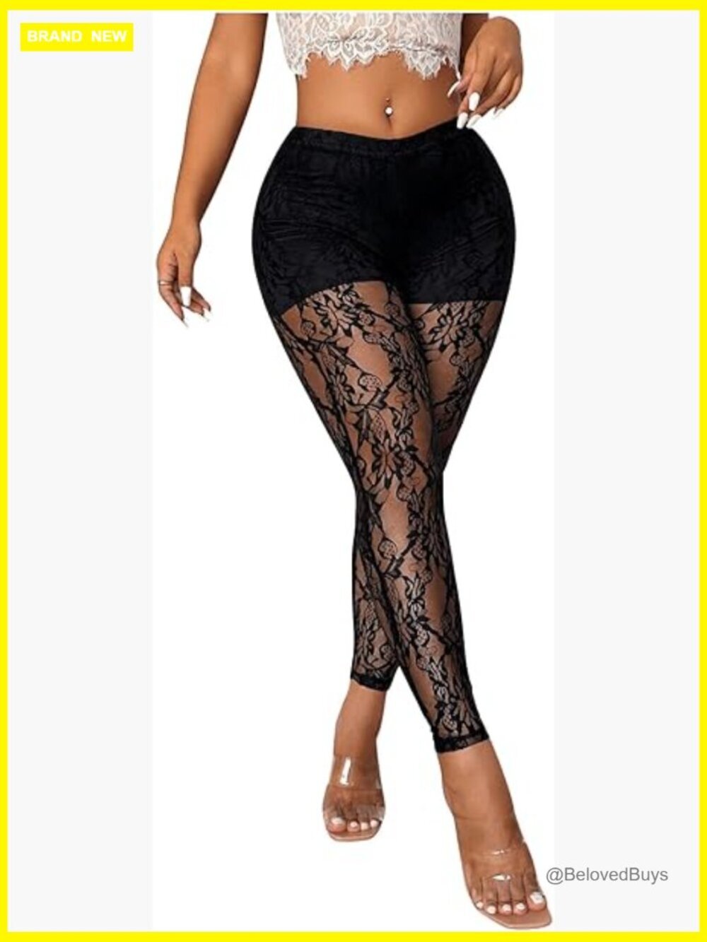 Women's Lace Sheer Mesh Low Rise Leggings Stretchy Yoga Pants